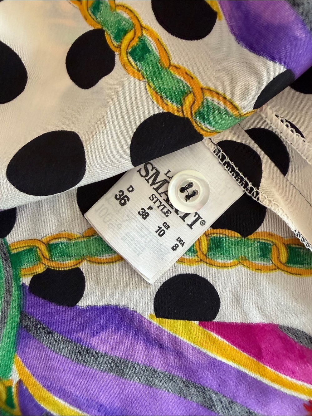 Vintage 100% silk Multicolor Printed sleeveless Top small - Picture 9 of 13